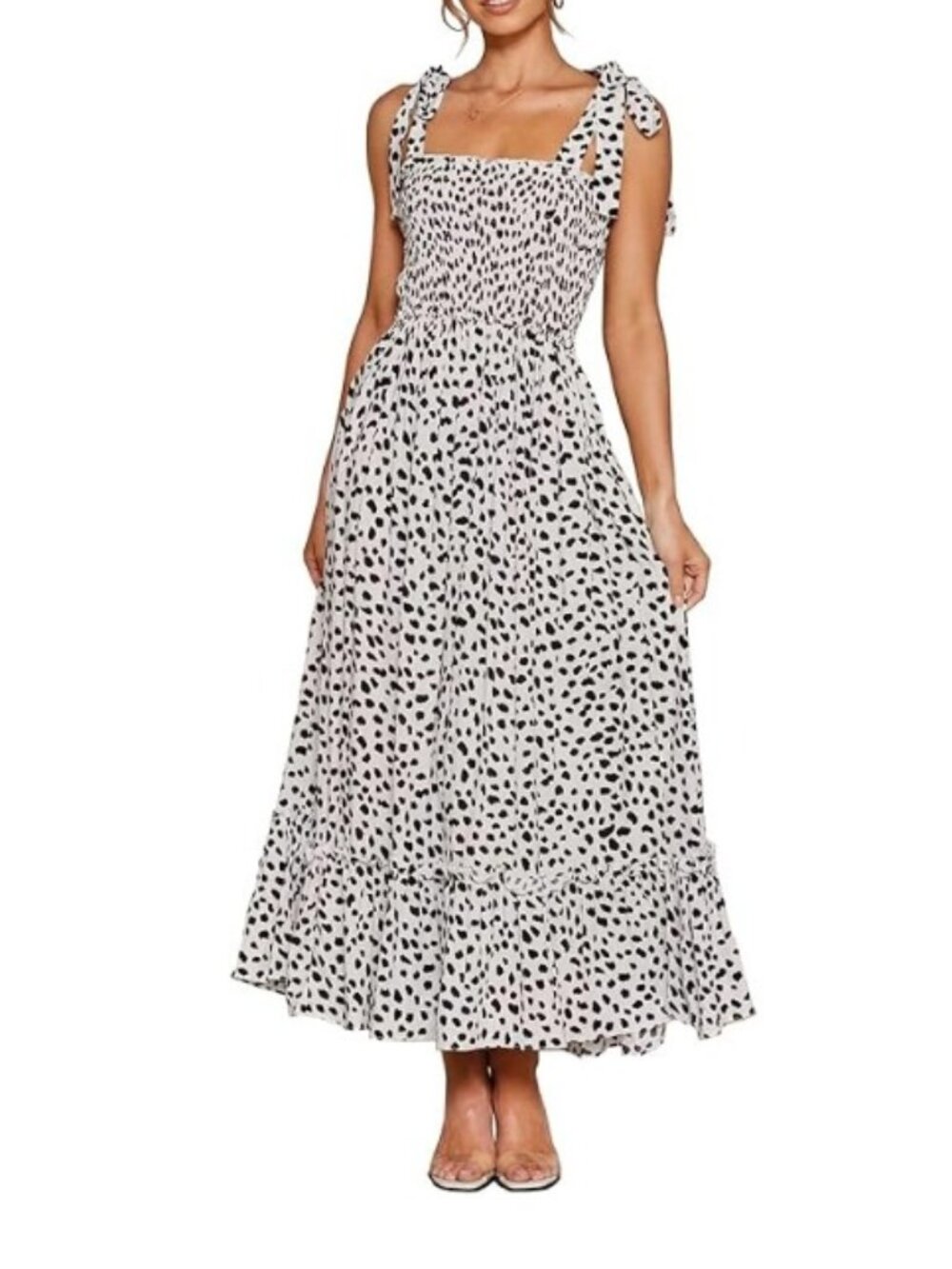 Polka Dot Tie-Shoulder Maxi Dress
